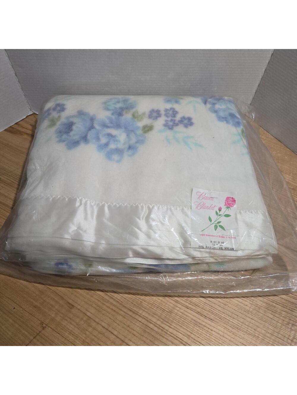 70s Beacon Blanket Floral Rayon & Nylon 72x90" Grandma Core NOS